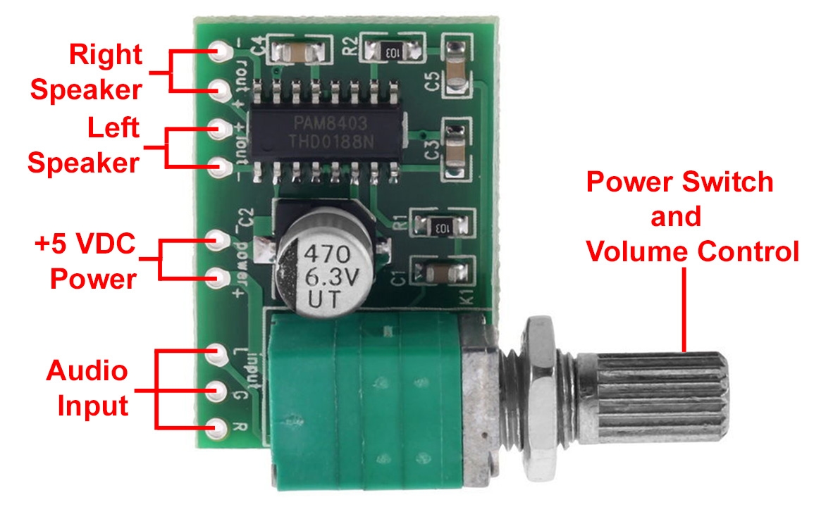 PAM8403 2 Channel * 3 Watt Audio Power Amplifier Module with Volume